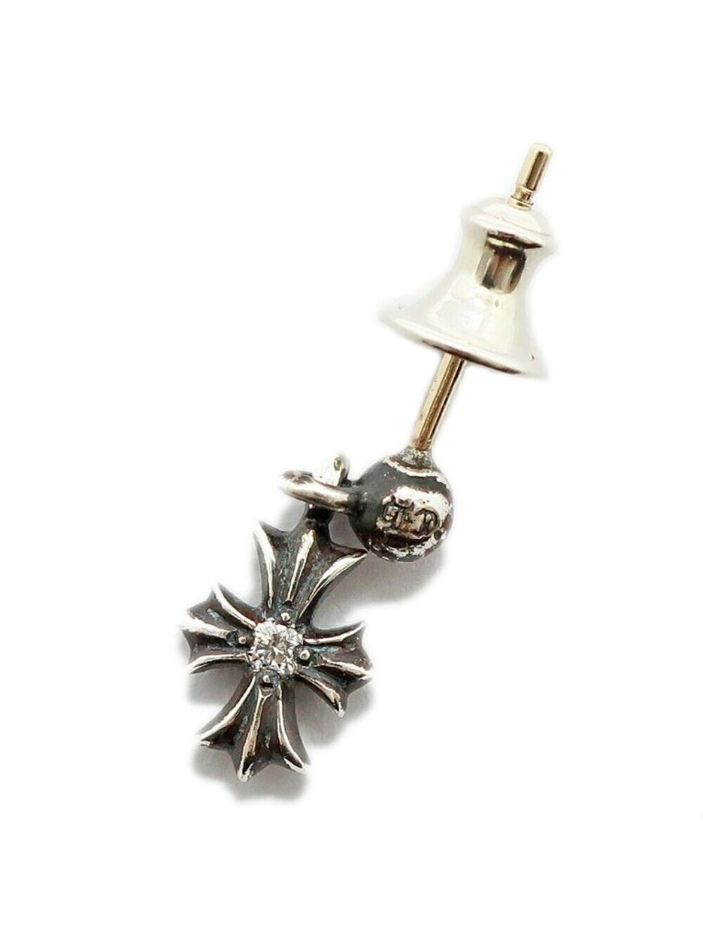 Chrome Hearts Tiny CH Plus Diamond Earrings Cross Silver One Side